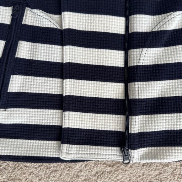 T Talbots Navy White Striped Preppy Nautical Asymmetrical Zip Moto Jacket Small - Picture 6 of 13